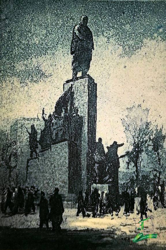 В. Мироненко. Пам’ятник Т.Г. Шевченку в Харкові. 1953. Папір, офорт. 10,2х7,4