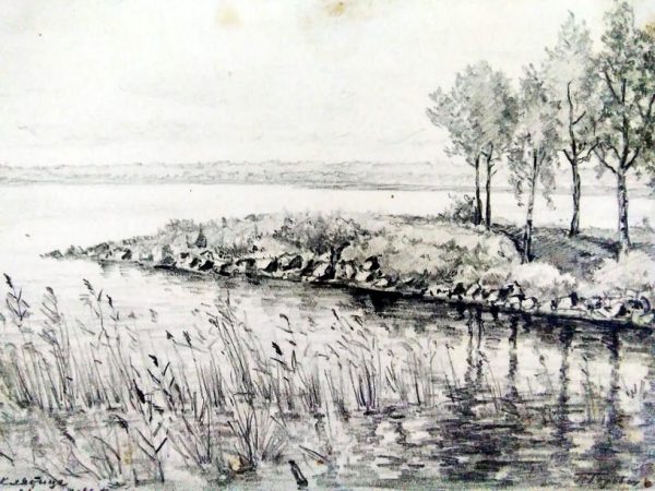 Озеро в Клестиці. 1944 р. Папір на папері, олівець 13,4х20,1