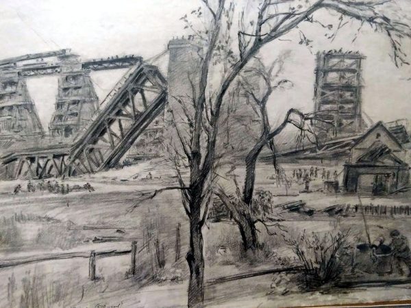 Висоководний міст через р. Німан. 1944 р. Папір, олівець 42х60