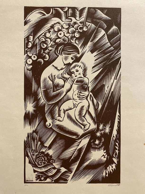 Мати і дитина. 1986. Папір, гравюра на пластмасі. 25,2х13,8; 35х23,4