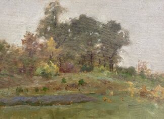 Етюд. (Осінній пейзаж). 1929. Картон, олія. 16,9х25,3 Походження: з 1974 р. у ПХМГМ, дар Ханка Віталія Миколайовича (Ж-560)