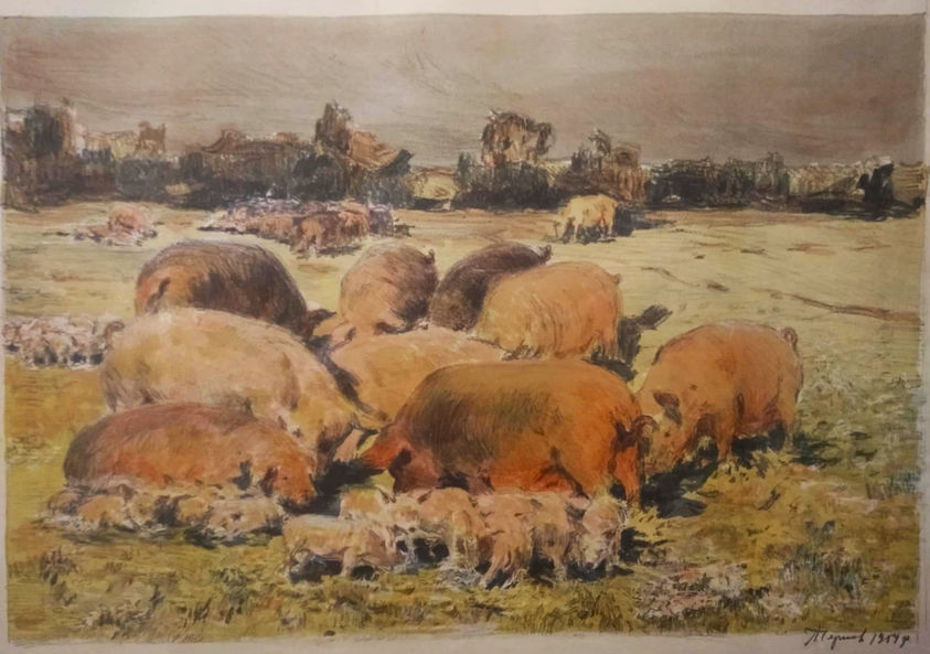 На пасовиську. 1954 р., папір, автолітографія; 28,5 х 42 см