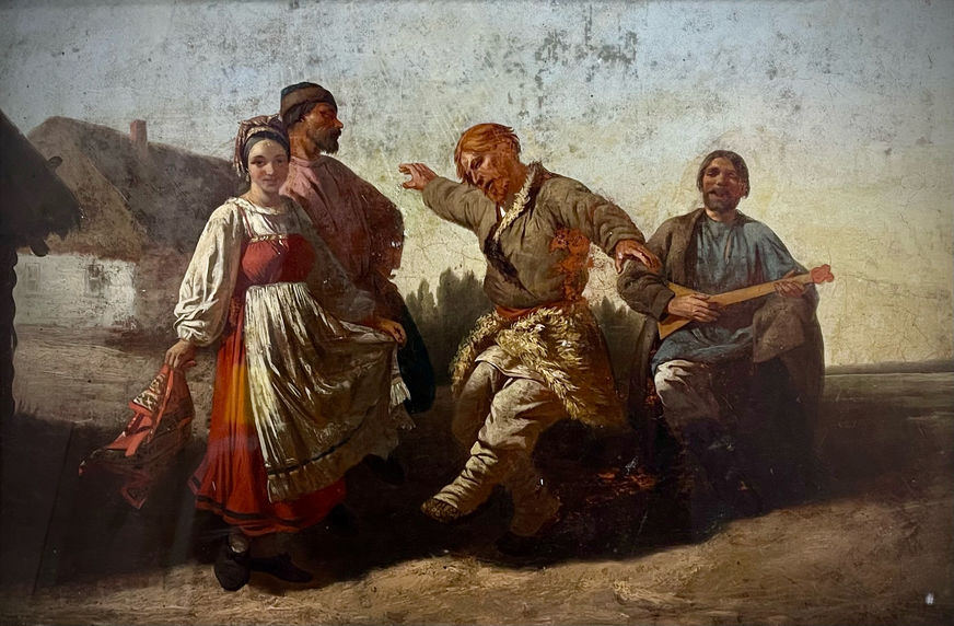 Танок у Курській губернії. Етюд до картини Хоровод у Курській губернії. Картон, олія 33х49